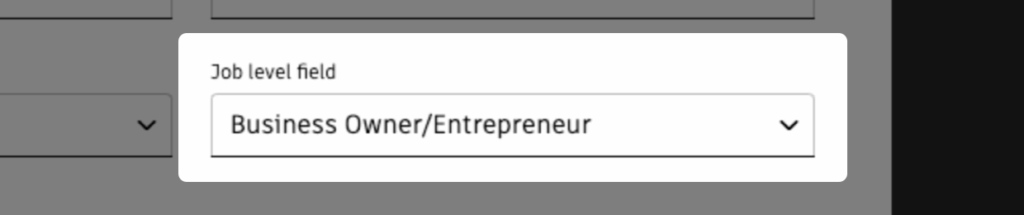 Job level dropdown field example in a trial signup form, demonstrating how misaligned form fields increase cognitive load and reduce conversion efficiency.